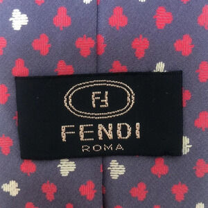 Fendi Roma vintage 100% Silk made in Italy  slim tie, grey red white clubs print